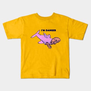 cute bearded dragon lizard in pink shark costume says i'm danger Kids T-Shirt